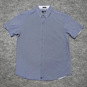 Buttercloth Shirt Mens Large Blue Short Sleeve Icy Cotton Button Up Flip Cuff